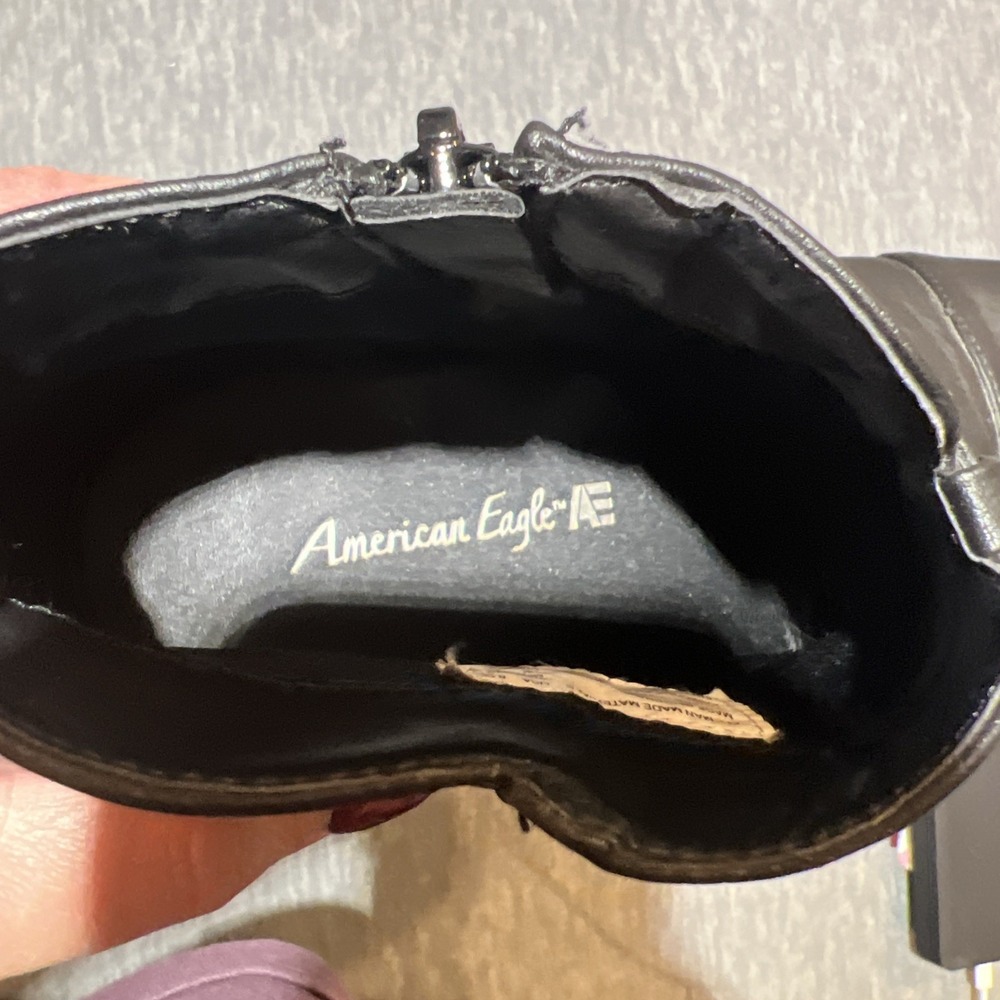 American Eagle Ankle Boots Women 8.5 Black Side Zip 3in Heel Snap Strap Faux EUC - Picture 16 of 16